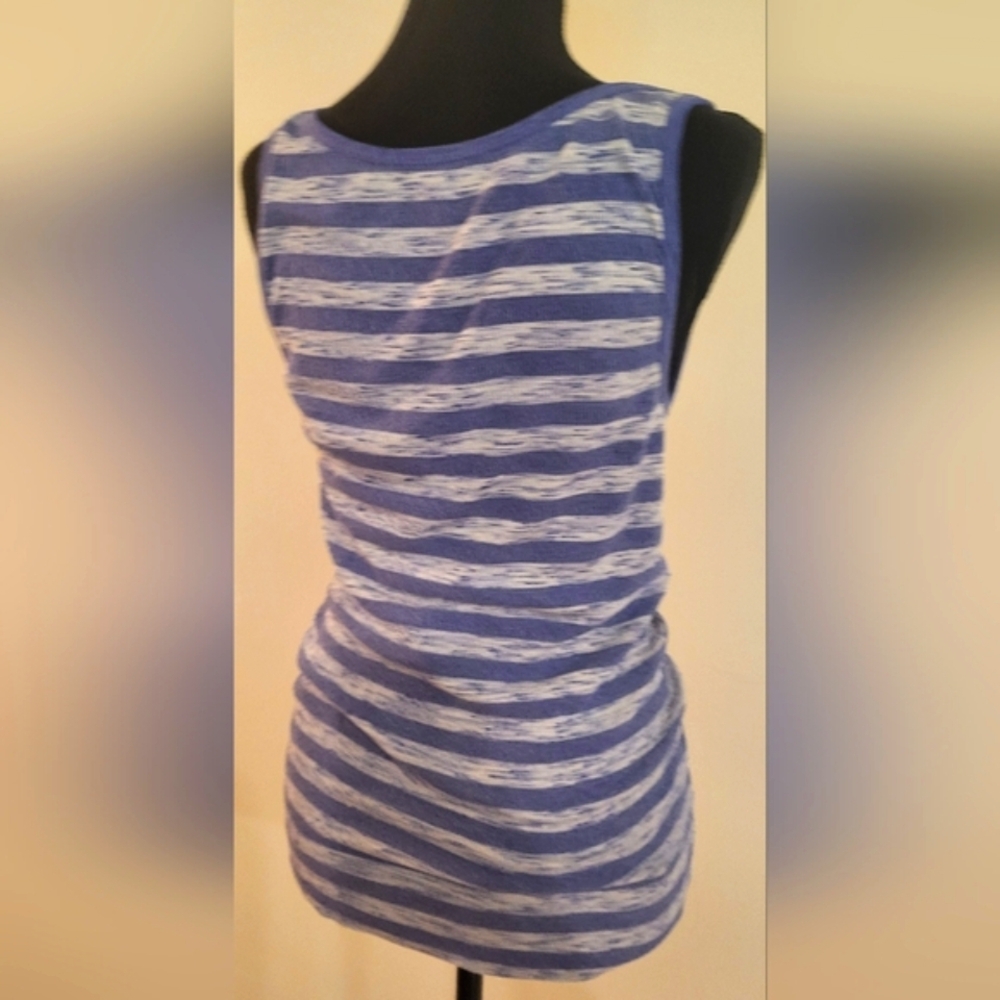 Casual Purple & Gray Striped‎ Women's Tank Top (Size L) - Picture 5 of 11